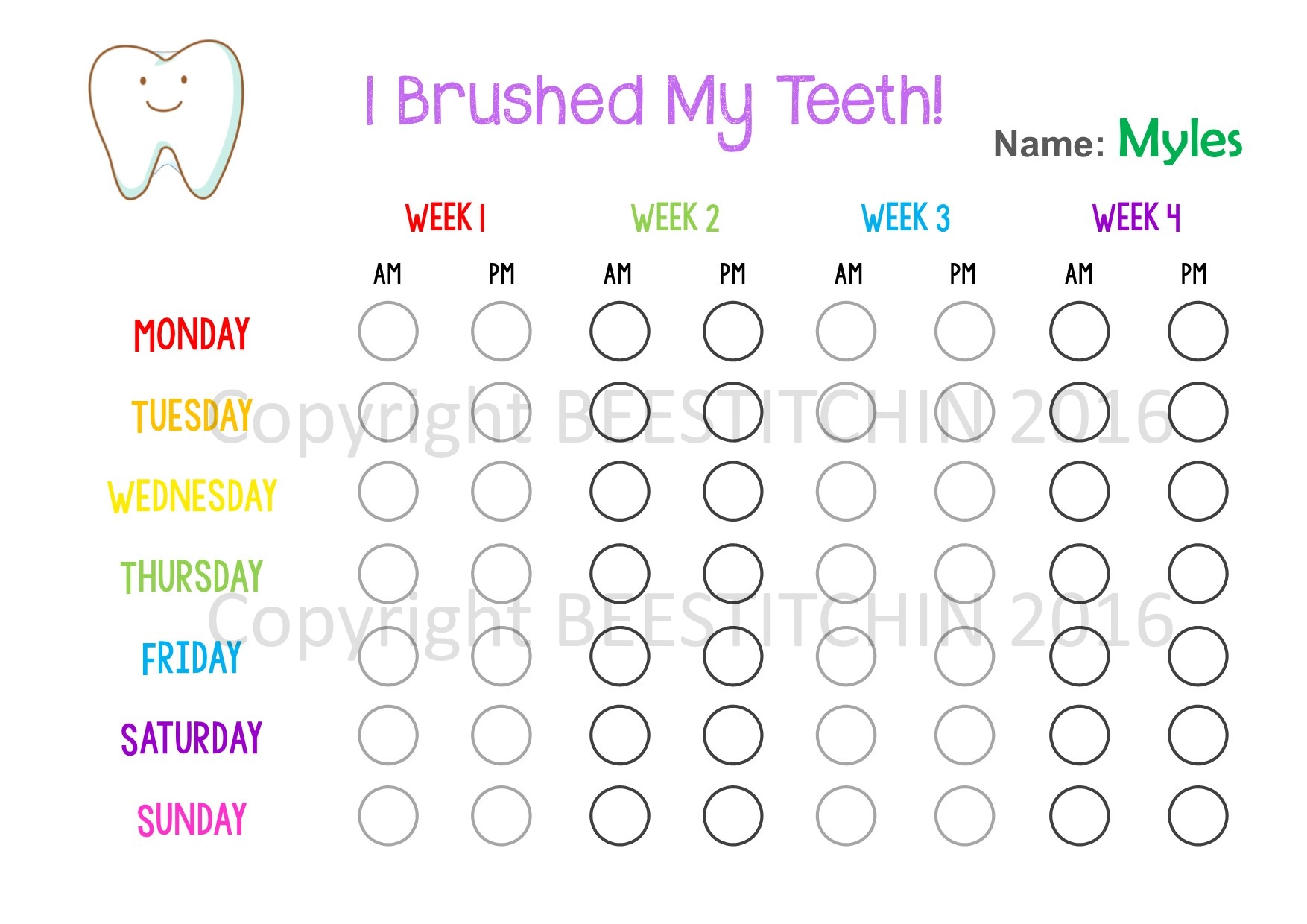 Teeth Cleaning Sticker Chart